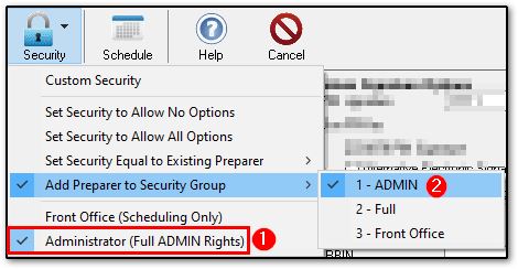 Image showing how to check if the preparer has full admin rights.